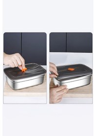 Resim 2 Adet Çelik 1200 Ml Yemek Meyve Et Buzdolabı Beslenme Saklama Kabı Mt219 Gri 