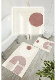 Resim Dijital Baskı Modern Kaymaz Taban 2li Set Banyo Paspası Klozet Takımı 50x60cm-60x100cm Pembe 