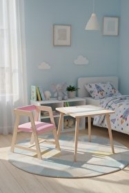 Resim Rozitoys Montessori Saklama Alanlı Çocuk Ahşap Etkinlik Çalışma Masası Ve Sandalyesi - Pembe 