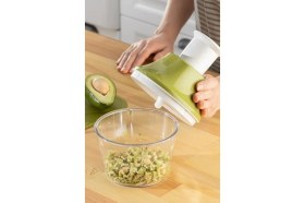 Resim Flosoft Paslanmaz Çelik Bıçak Manuel Doğrayıcı Rondo, 3 Bıçaklı Üstten Basmalı El Robotu 700 ml Yeşil 