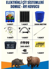 Resim 2000mt 25-100 Dönüm 12v Akü Ve 25w Güneş Panelli Elektrikli Çit Sistemi + Kapı Yaylı Set 