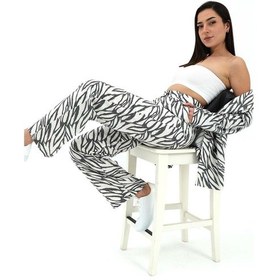 Resim Wpr Zebra Desen Yüksek Bel Keten Pantolon - Siyah-siyah Siyah 