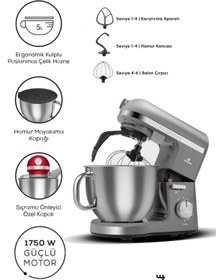 Resim Karaca Çift Kollu Chef Pro Hamur Yoğurma , Karıştırma, Çırpma Stand Mikser & Mutfak Şefi 1750w 5 Litre 