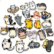 Resim 10 Adet Karışık Kedi Nakışlı Yamalar, Giysi ve El İşleri için Ütüyle Yapıştırılabilir DIY Aplikeler, Karikatür Hayvan Tasarımları 