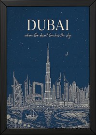 Resim Dubai Line Art Print - Navy Burj Khalifa Skyline Wall Art - With Hanger - Black / 24 x 36" (60x90 cm) 