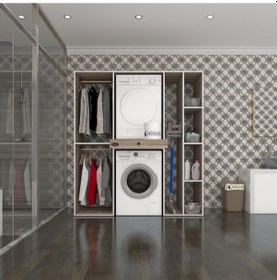 Resim Kenzlife Çamaşır-Kurutma Makinesi Dolabı Ve Giysi Dolabı Çekmeceli Hattab Sağ Raf Crd 187 160 60 Banyo Çok Renkli 