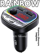 Resim Maybax Çift USB 5V 3.1A Rainbow Işıklı Led Ekran TF Kartlı V5.0 Bluetooth Fm Transmitter 