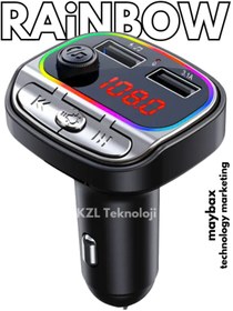Resim Maybax Çift USB 5V 3.1A Rainbow Işıklı Led Ekran TF Kartlı V5.0 Bluetooth Fm Transmitter 