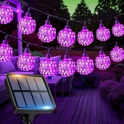 Resim Tokmali Solar Fas Topu Işıkları - 30/20 LED Güneş Enerjili 8 Fonksiyonlu Düğme Kontrollü Mor Noktalı Desenli Bahçe, Kamp, Parti, Noel, Düğün, Avize Dekoru için Dayanıklı Plastik Asma Güneş Işıklar, Hava Koşullarına Dayanıklı Dekoratif Aydınlatma, Ev Dekorasyonu 