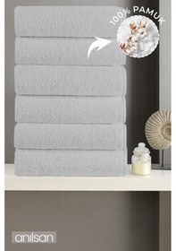 Resim 6'lı Gri Banyo Havlusu - 70x140 Cm, 490 Gr, %100pamuk, Spa Ve Otel Havlusu, Günlük Kullanıma Uygun Gri 