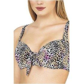 Resim Endeep Kadın Büyük Beden Balenli Destekli Renkli Leopar Desenli Bikini Takımı Pembe-gri 