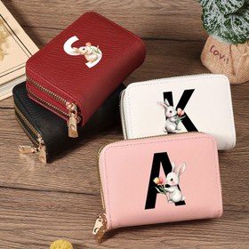 Resim 1 Adet Kadın/Kız Çantası Cüzdan - Sevimli Tavşan & Çiçek Desenli A-Z Harfler, Çok Bölmeli Fermuarlı Kredi Kart Organizatörü, Hafif ve Kompakt Kızlar, Gençler için Günlük Kullanım, Okul, Seyahat - Doğum Günü Hediyesi Fikri, Eğlenceli Harf Tasarımı, Dayanıklı Fermuar, Kaliteli İşçilik 