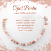 Resim Deniz Doğal Taş Sertifikalı Opal Pembe 8 Mm Düğümlü Doğal Taş Kolye 