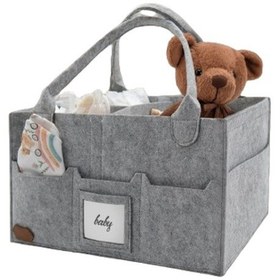 Resim Jasper Keçe Gri Sade Bölmeli Kapaklı Anne Bebek Bakım Çantası Gri 