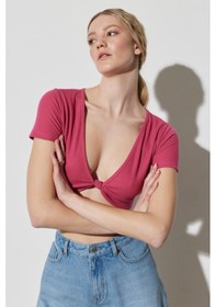 Resim Lee Wrangler Regular Fit Normal Kesim V Yaka Pembe Crop Bluz Pembe 