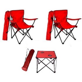 Resim 2 Ad Kırmızı Katlanır Kamp Sandalyesi+1 Ad Masa Piknik Çantalı Kırmızı 