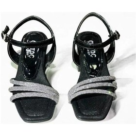 Resim Kız Çocuk Taşlı Üç Bantlı Tasarım Topuklu Abiye Ayakkabı-15744 Siyah 