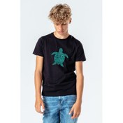 Resim Silhouette Save The Turtles Baskılı Unisex Çocuk Siyah Tshirt 