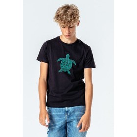 Resim Silhouette Save The Turtles Baskılı Unisex Çocuk Siyah Tshirt 