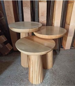 Resim Simillo Home&Living Naturel Masif Ahşap Sehpa Seti – Mantar Tasarım 3’lü Zigon ve Fiskos Sehpa - Dekoratif Çiçeklik 