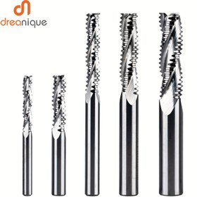 Resim 1 adet 3 Flüt Katı Karbür Pürüzlendirme Freze 4mm-12mm Shank Ahşap İşleme Sloting CNC Pürüzlendirme Spiral Bit Uç Freze 