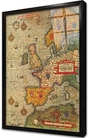 Resim Eski Dünya Haritası Çerçeveli Cam Tablo 20x30 cm CA12056 