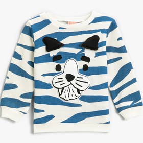 Resim Erkek Bebek Mavi Zebra Desenli 3 Boyutlu Hayvan Baskılı Sweatshirt Pamuklu 