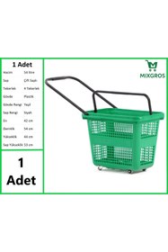 Resim MİXGROS Tekerlekli Plastik Market Alışveriş El Sepeti 54 Litre Yeşil 1 Adet 