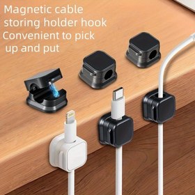 Resim 6-Pack Moda Manyetik Kablo Klipsleri, Ayarlanabilir Anti-Kaydırma Kablo Organizer, Duvar Montajı Plastik Kablo Tutucu, Kilitlenebilir Tel Yönetim Sistemi, Masa, Araba ve Ev Kullanımı için Düzgün 