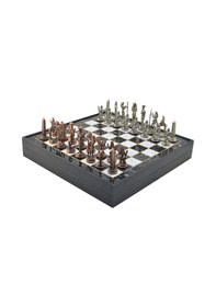Resim Gifthome Metal Mısır Satranç Takımı Antik Ve Mermer Desenli Mdf Sandıklı Satranç Tahtası 36x36x6 Cm. 