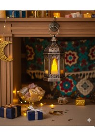 Resim 9 Cm Ramazan Ledli Eskitme Gümüş Fener - Pil Dahil Dekoratif Ramazan Feneri Diğer 