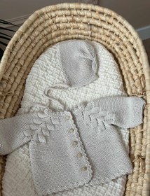 Resim Düğmeli El Örgüsü Bebek Hırka Şapka Seti - 9-12 ay / Pembe 