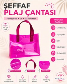 Resim ttm ticaret Pembe Kadın Beach Baskılı Şeffaf Plaj Çantası 