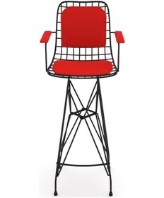 Resim Knsz kafes tel bar sandalyesi 1 li zengin syhkrm kolçaklı sırt minderli 75 cm oturma yüksekliği ofis cafe bahçe mutfak 