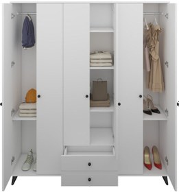 Resim Simple Gardırop 6 Raflı 2 Çekmeceli 2 Askılı 180x44x208 Beyaz Beyaz 