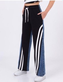 Resim Zekids Kız Çocuk Şeritli Bol Paça Denim Pantolon-13453-siyah Siyah 