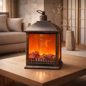 Resim Dekoratif LED Yapay Şömine – Alev Efektli Işıklı Şömine Lambası – USB ve Pilli – Masa ve Salon Dekoru – 40 cm 