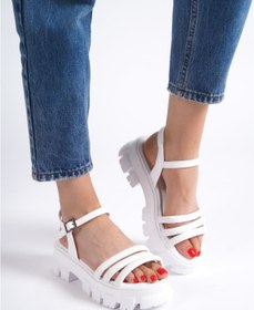 Resim Shoesers Kadın Dolgu Topuklu Ince Bantlı Kalın Taban Sandalet Beyaz 