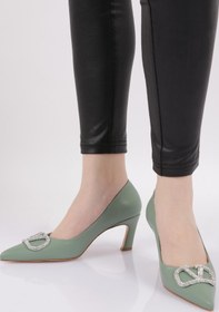 Resim DGN Kadın Sivri Burun Tokalı Stiletto Ayakkabı Yeşil 284421085 