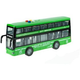 Resim Oyuncak Otobüs İki Katlı Işıklı Sesli Sürtmeli Yeşil 30 Cm 