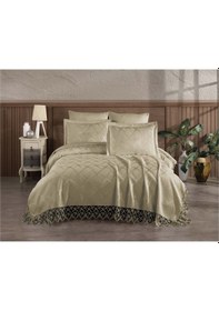 Resim Yıldız 3 Parça Fransız Dantelli Şönil Lux Pike Takımı Bej 