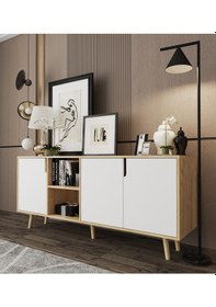 Resim Latina Modern Konsol 3 Kapaklı 180 Cm Safir Meşe - Beyaz Safir - Beyaz 
