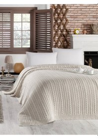 Resim Ca18003 Örgü Battaniye Taş - Tek Kişilik Bej 