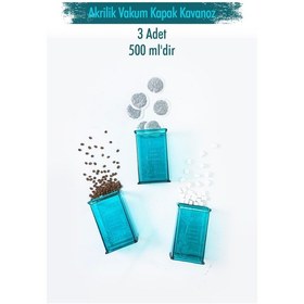 Resim Akrilik Aquamarin Şeker Kahve Çay Kavanozu 500 Ml Vakum Kapak 