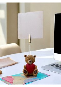 Resim Sevimli Kalp Tutan Ayı Fotoğraf Not Tutacağı Ofis Masası Tutucu Hediyelik Tutacak Kahve 
