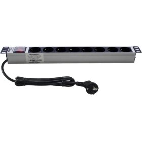 Resim Connect 19" 1u 8'li Schuko Soketli On/off Anahtarlı Alüminyum Rack Kabin Grup Prizi Pdu 