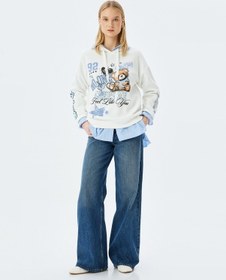 Resim Koton Kolej Baskılı Kapüşonlu Oversize Sweatshirt Ekru 5wal10835ık Ekru 