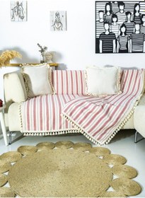 Resim Dnc Home Tekstil Ndchome Bordo Çizgili Ham Ponponlu Otantik Koltuk Örtüsü Koltuk Şalı 