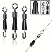 Resim 30 Adet Hızlı Değiştirme Balıkçılık Döner Kanca Bağlantı Elemanları - Kolay Balık Tutma için S/M/L Boyutlar, Siyah Silikon ve Metal Tasarım, Çekmeceli Kancalar ve Hat Bağlayıcıları Dahil, Zorlanmadan Olta Balığı Avı İçin Çok Yönlü Balıkçılık Ekipmanı | Akıcı Tasarım | Silikon Bileşenler 