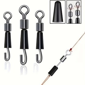 Resim 30 Adet Hızlı Değiştirme Balıkçılık Döner Kanca Bağlantı Elemanları - Kolay Balık Tutma için S/M/L Boyutlar, Siyah Silikon ve Metal Tasarım, Çekmeceli Kancalar ve Hat Bağlayıcıları Dahil, Zorlanmadan Olta Balığı Avı İçin Çok Yönlü Balıkçılık Ekipmanı | Akıcı Tasarım | Silikon Bileşenler 